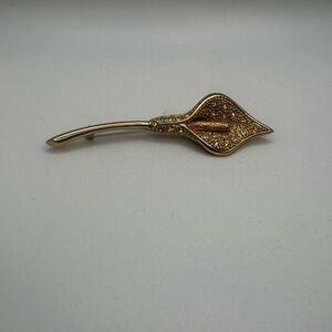 Vintage Mid-Century Napier Gold-Tone & Rhinestone Calla Lilly Brooch